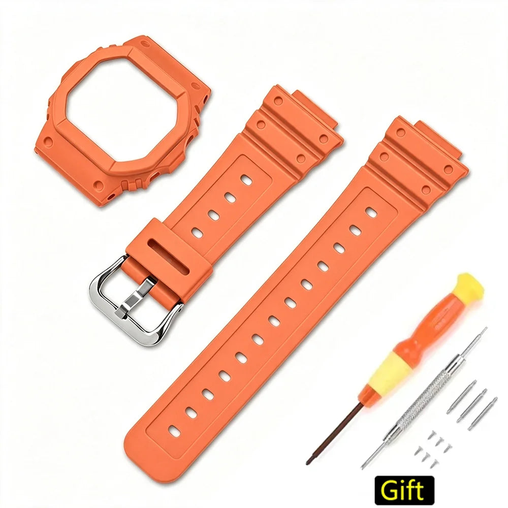 Case and Resin Rubber Strap Set for Casio G-Shock DW-5600, GW-M5610 & GW-B5600 - Unisex Replacement Watch Accessories