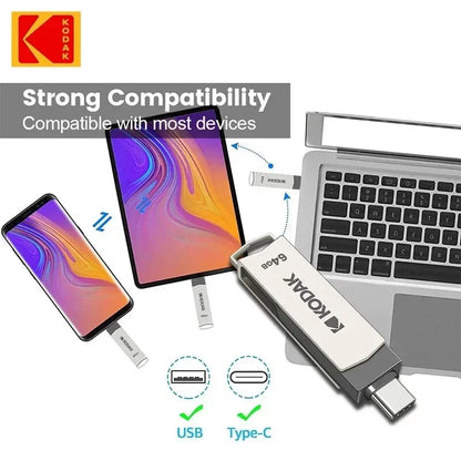 KODAK USB 3.2 Type-C Flash Drive – High-Speed 32GB/128GB/256GB Dual Memory Stick for Smartphone & Laptop