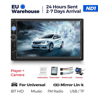 Navifly ND1 2-Din Car Radio — 7" HD Touchscreen Multimedia Player, Universal MP5 Stereo with Bluetooth, TF, FM & Camera Support