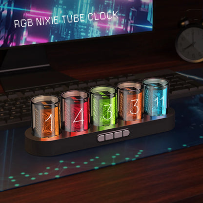 Digital Nixie Tube Clock with RGB LED – Desktop Game Room Décor with Luxury Gift Box