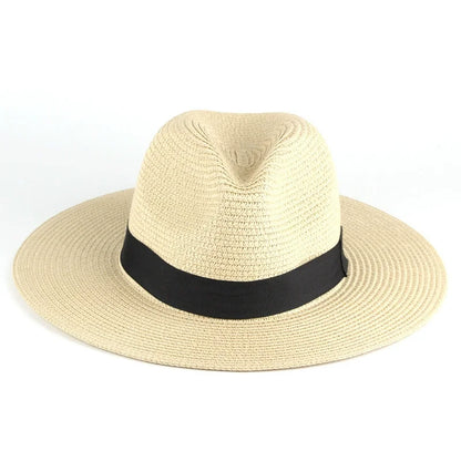Unisex Straw Fedora Hat - Summer Beach Ribbon Jazz Style Sun Hat for Men & Women