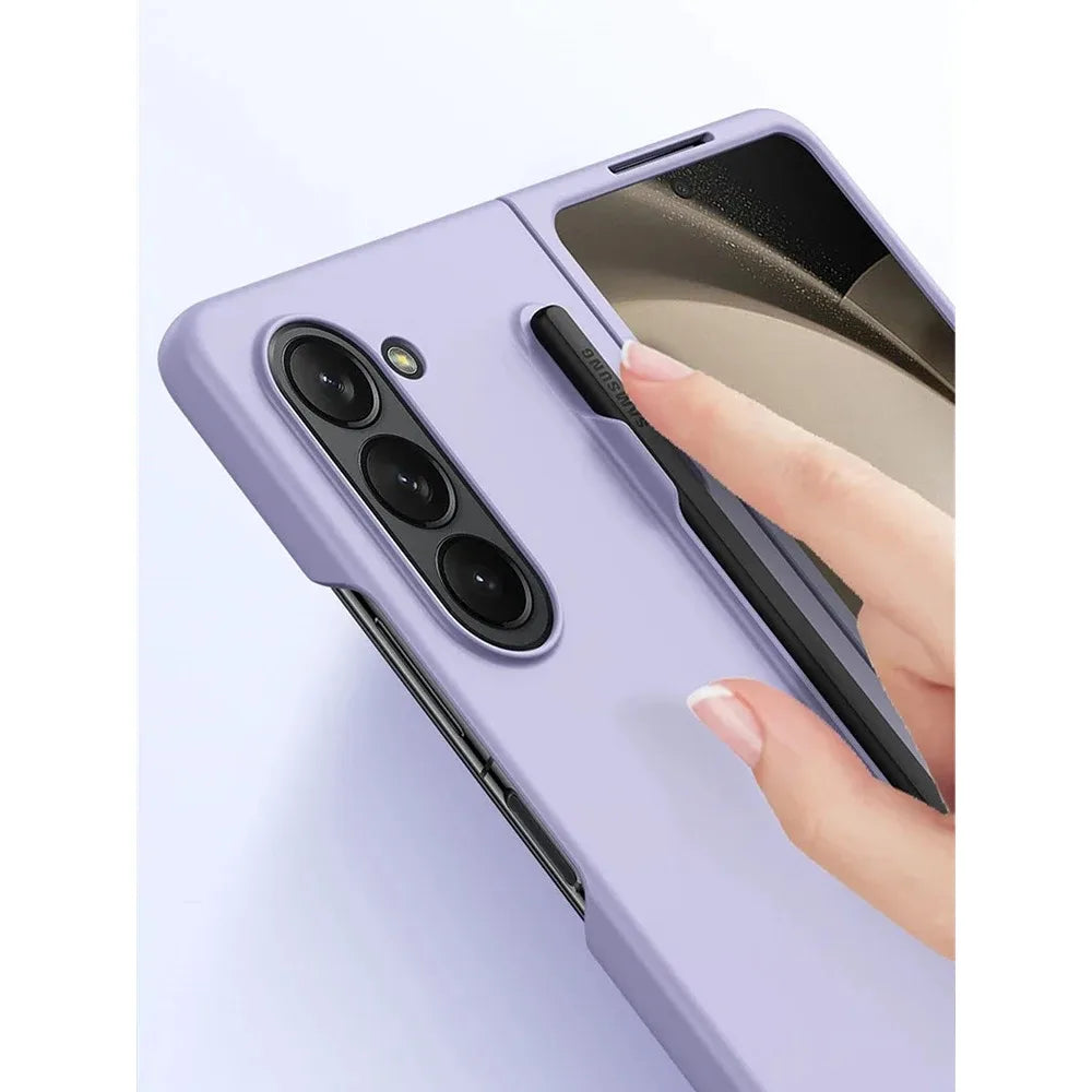 Skin Feel Slim Case for Samsung Galaxy Z Fold 6/5/4/3 - Shockproof Plastic Cover with Stylus Pen Slot Holder