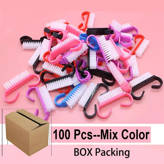100pcs Nail Cleaning Brush Set - Colorful Soft Plastic Dust Remover Tools for Nail Art, Manicure & Pedicure Care
