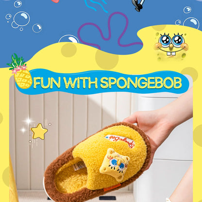 SpongeBob Suede House Slippers for Men & Women — Slip-On Fuzzy Indoor/Outdoor Shoes with Faux Fur Lining