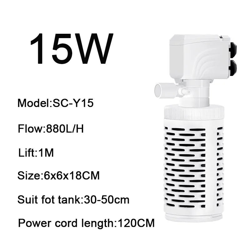 3 in 1 Aquarium Filter Pump – Silent Submersible Air Oxygen Aerator, Water Changer & Wave Maker, 220