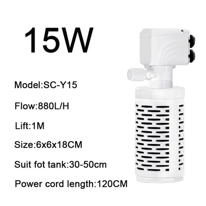 3 in 1 Aquarium Filter Pump – Silent Submersible Air Oxygen Aerator, Water Changer & Wave Maker, 220