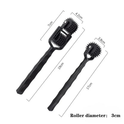 BDSM Mini Wartenberg Pinwheel — Sensation Fetish Spiked Metal Wheel with Sheath, Three-Wheel Design