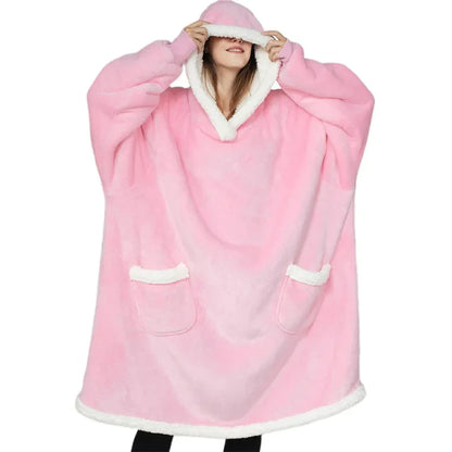 2024 Oversized Flannel Blanket Hoodie – Super Long Fleece Pullover with Sleeves for Winter