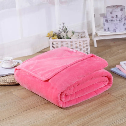 Winter Flannel Blanket – 230GSM Soft Solid Blue Coral Fleece Bedspread, Thin Warm Sofa Cover, Faux Fur Plaid Throw