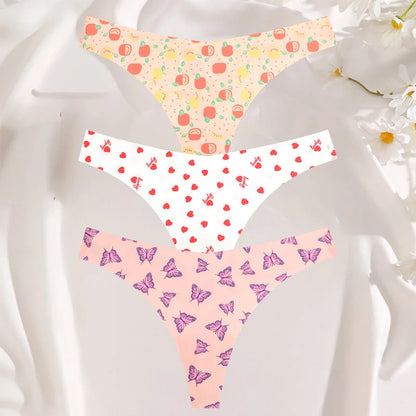 3PCS Women’s Sexy G-String Set - Colorful Seamless Bikini T-Back Low Waist Lingerie Underwear