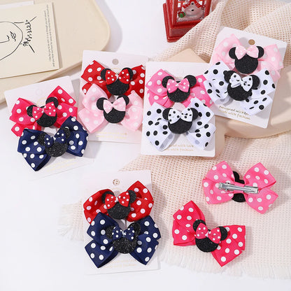 2pcs/Set Girls Polka Dot Bow Hair Clips – Cute Toddler Cartoon Hairpins, Baby Boutique Hair Accessories