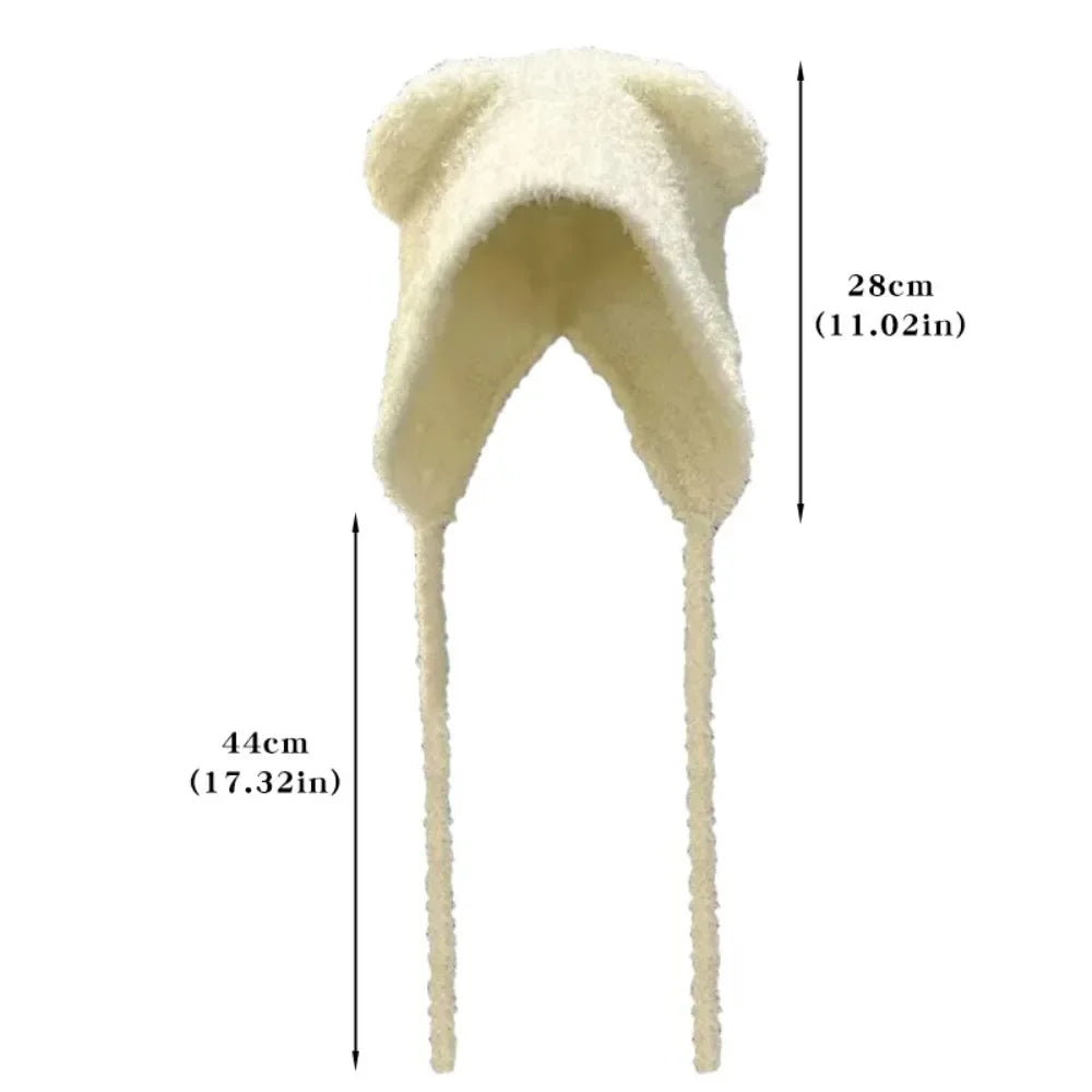 Cute Girl Knit Bear Earmuff Hat – Women’s Woolen Crochet Beanie Bonnet Winter Warm Headwear