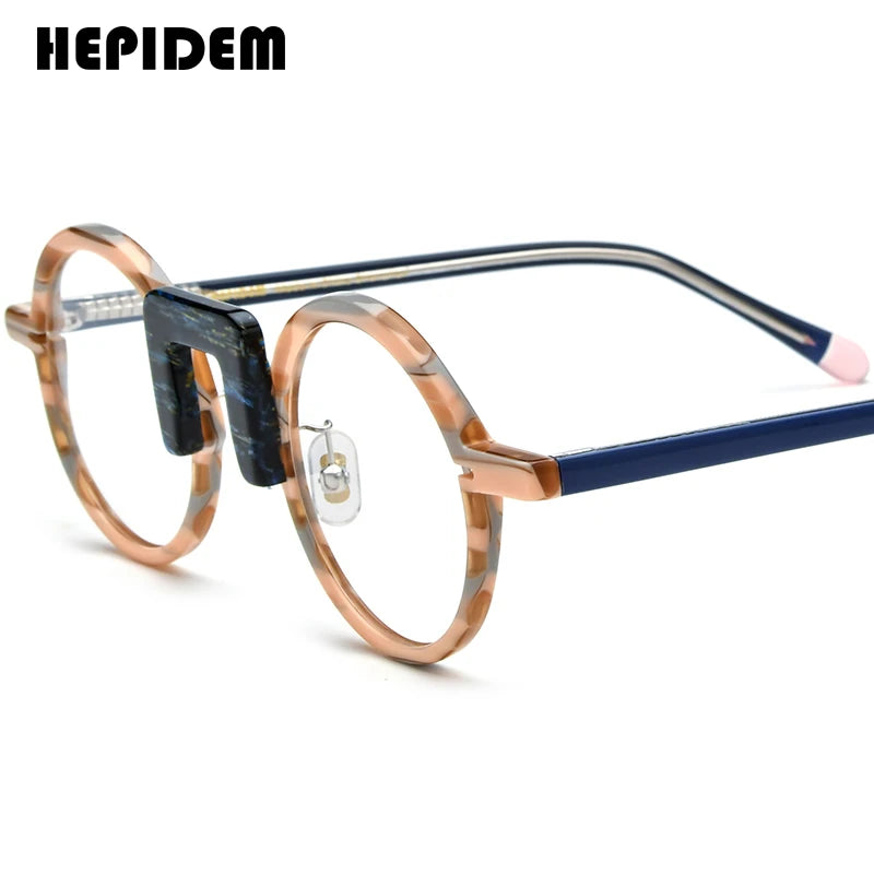 FONEX HEPIDEM Acetate Eyeglass Frames - Retro Round Vintage Eyewear for Men & Women