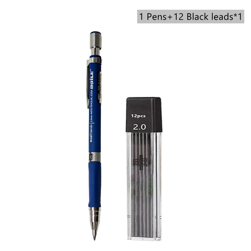 Mechanical Pencil Set 2.0mm – Automatic Pencil with 2B Black & Colored Lead Refills for Writing, Sketching, & Art Drawing