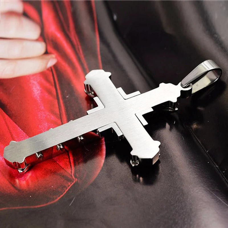 2025 Cross Pendant Necklace for Men – Zircon Black Gold Stainless Steel Hip Hop Punk Chain Jewelry, Simple Cool Fashion Gift
