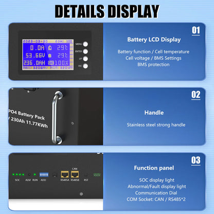 LiFePO4 48V 100Ah/200Ah Lithium Solar Battery Pack – 51.2V 10kW, 6000 Cycles, 16S 200A BMS, Max 32 Parallel for Inverter