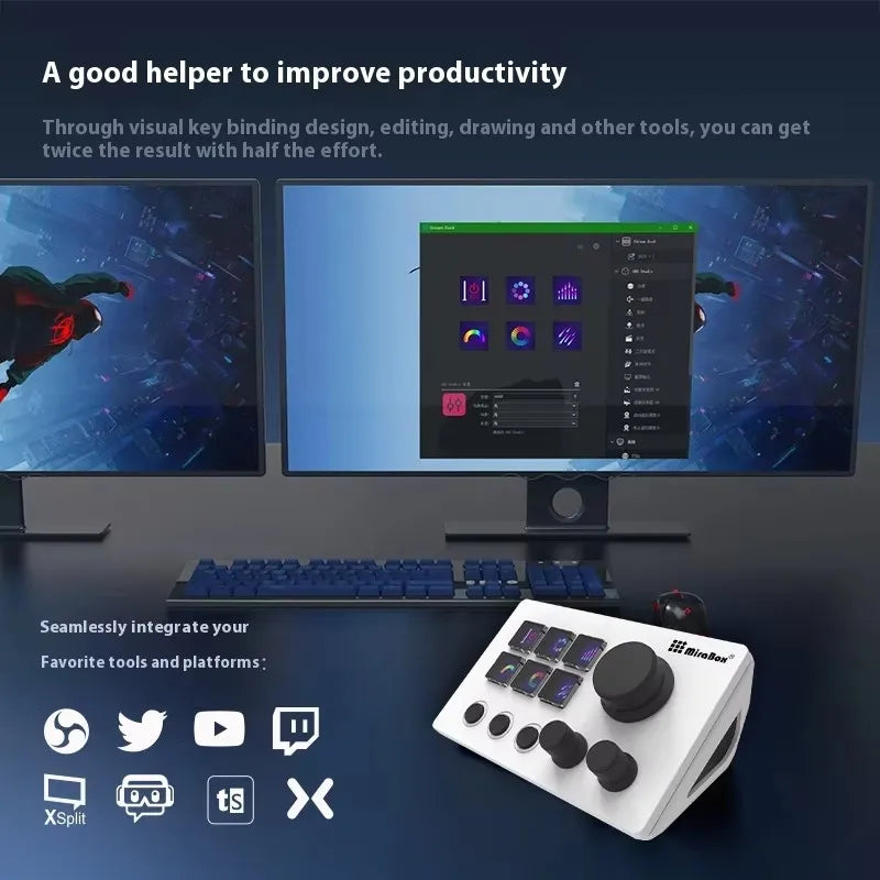 Mirabox N3 Streamdeck Keypad – Custom Macro Mini Keyboard with Screen & Knob Visual Desktop Console