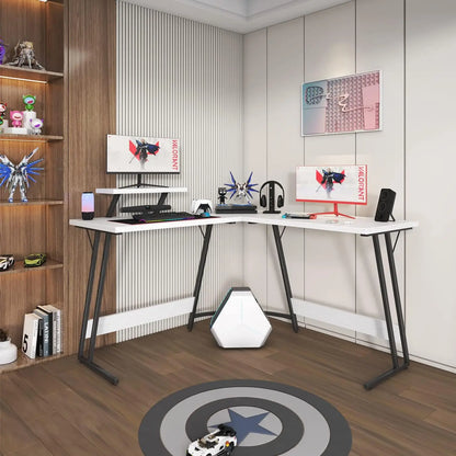 PC Gaming Desk with Large Monitor Riser – L-Shaped Corner Desk, Sturdy Writing Workstation for Office & Computer