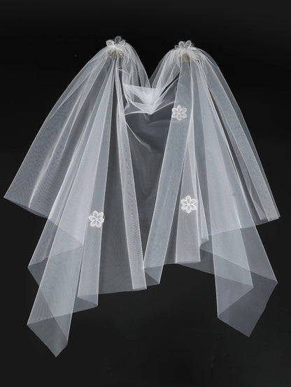 White Tulle Bow Veil Hairpin with Pearls – Elegant Bridal & Bachelorette Hair Clip for Weddings, Parties, and Gifts