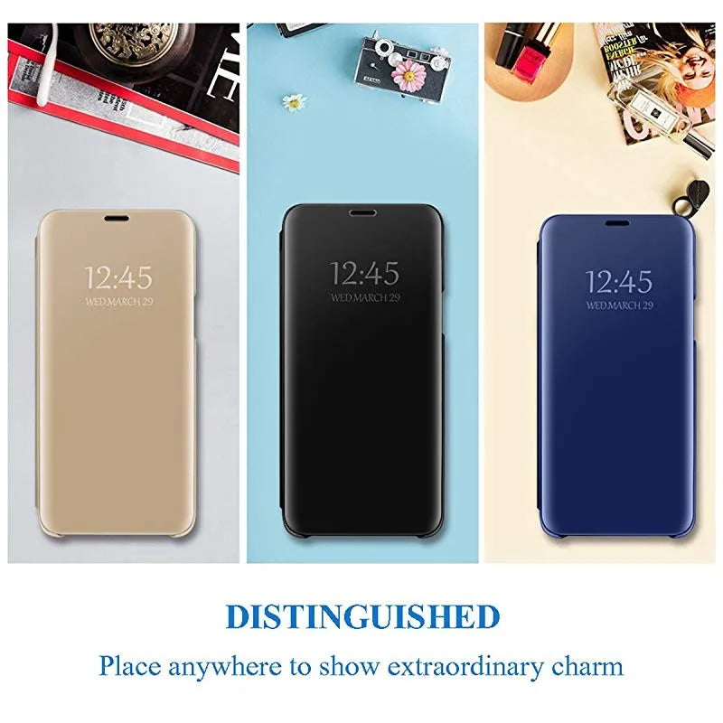 Smart Flip Case for Samsung Galaxy Z Fold – PU Leather Mirror Plating Kickstand Cover, Shockproof Funda for Fold 2/3/4/5/6 & W21/W22 5G