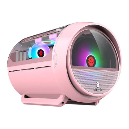 WJCOOLMAN Mini Computer Case - Circular Side-Panel Desktop PC Case with 240mm Water Cooling Support