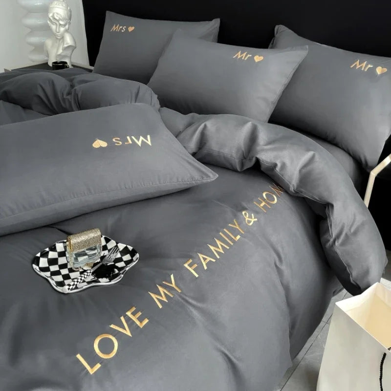Nordic Luxury Egyptian Cotton Bedding Set - King, Queen, Double, Twin Size with Sheet, Duvet Cover & Pillowcases