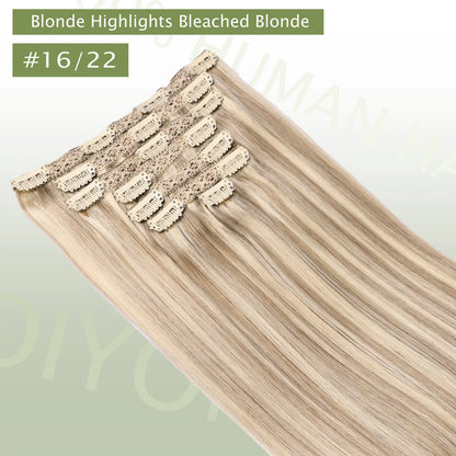 Natural Black Straight Human Hair Extensions - 7-Piece PU Clip-In Invisible Weft Set 116g