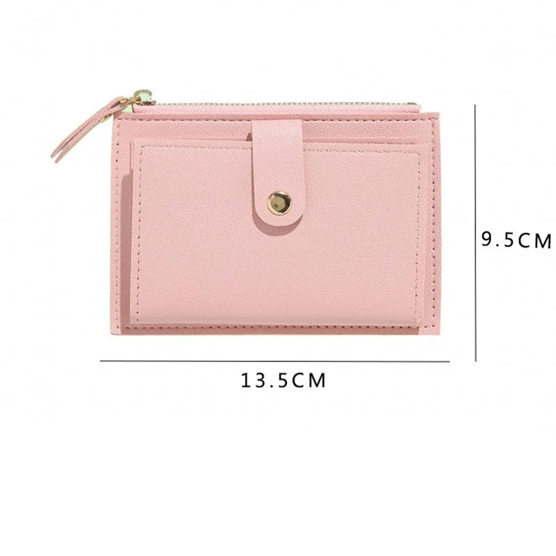 Women’s PU Leather Mini Wallet — Slim Hasp & Zipper Purse, Multi-Card Holder with Coin Pocket, Small Solid Short Wallet