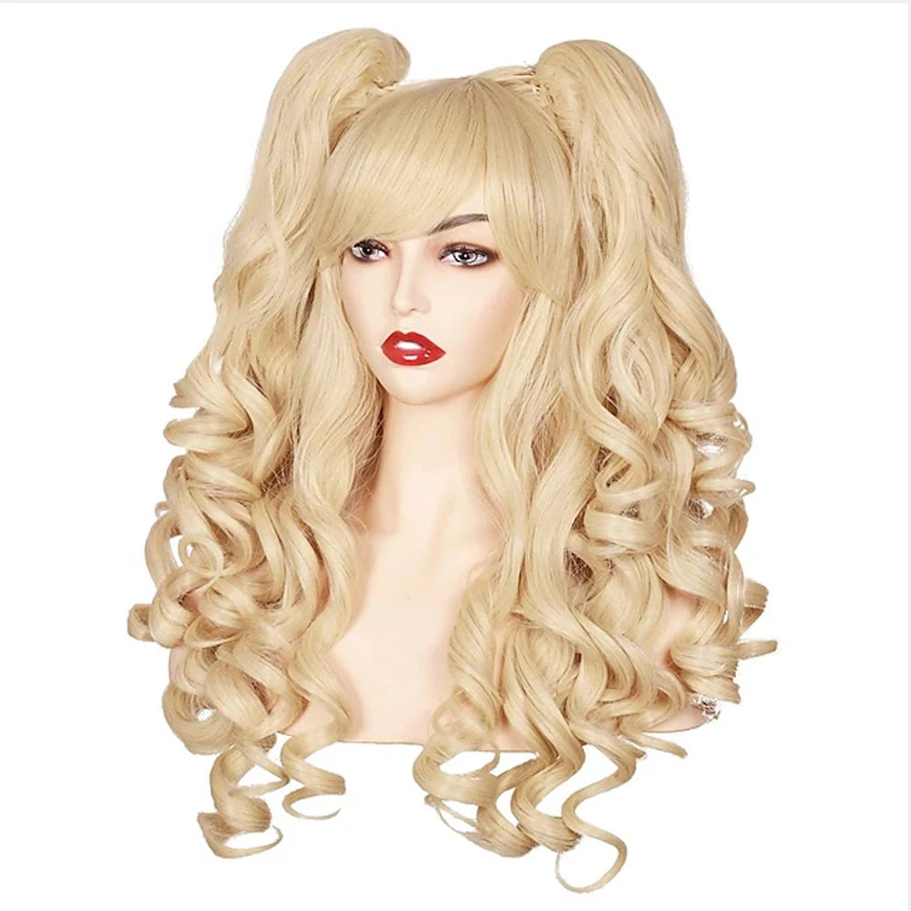 HAIRJOY Women's Long Curly Synthetic Cosplay Wig with 2 Ponytails – Halloween & Party Wig