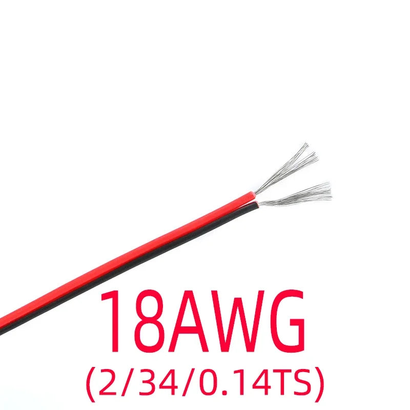 2 Pin Electrical Wire – Tinned Copper 18/20/22/24/26 AWG PVC Insulated Red & Black Cable for LED Strip Extension
