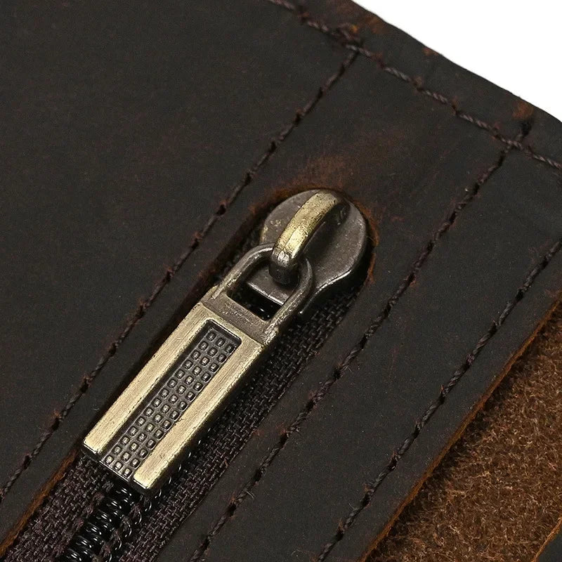 Men's Genuine Leather Short Wallet with Chain – Zipper Clutch, Trifold Purse, Card Holder & Coin Purse for Men