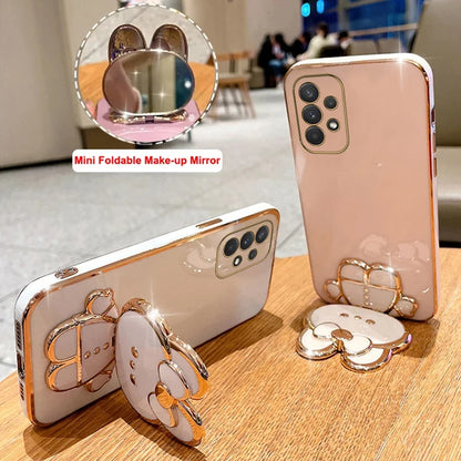 Cute Rabbit Phone Holder Case with Makeup Mirror – Compatible with Samsung Galaxy A13/A23/A32/A33/A52/A52S/A53/A72/A73 4G & 5G for Women