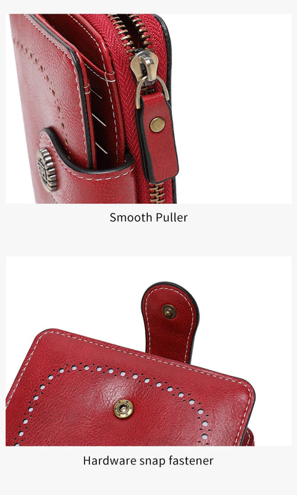 Retro Hollow-Out Short Purse for Women – Multi-Card Zipper Wallet, European & American Fashion Design
