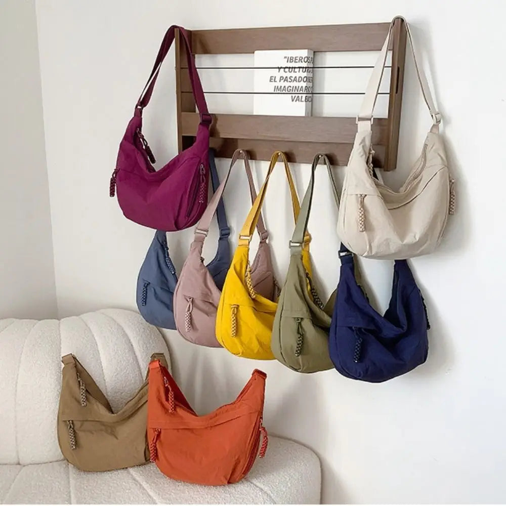 Women’s Casual Canvas Crossbody Bag – Large Capacity Lightweight  Hobo Shoulder Bag Solid Color Dumpling Bag