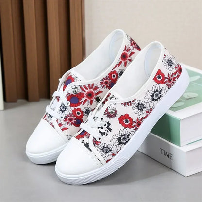 Lady Classic Round Toe White Canvas Shoes | Comfortable Lace-Up Street Sneakers for Students