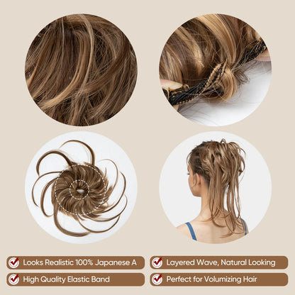 Synthetic Elastic Messy Bun Hairpiece – Curly Scrunchie Chignon, Black, Blonde, Brown Updo Donut for Women, Natural Fake Hair