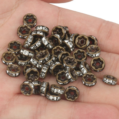 50PCS Rhinestone Spacer Beads Set – Multi-Color Crystal Rondelle Metal Beads for DIY Jewelry & Bracelet Making