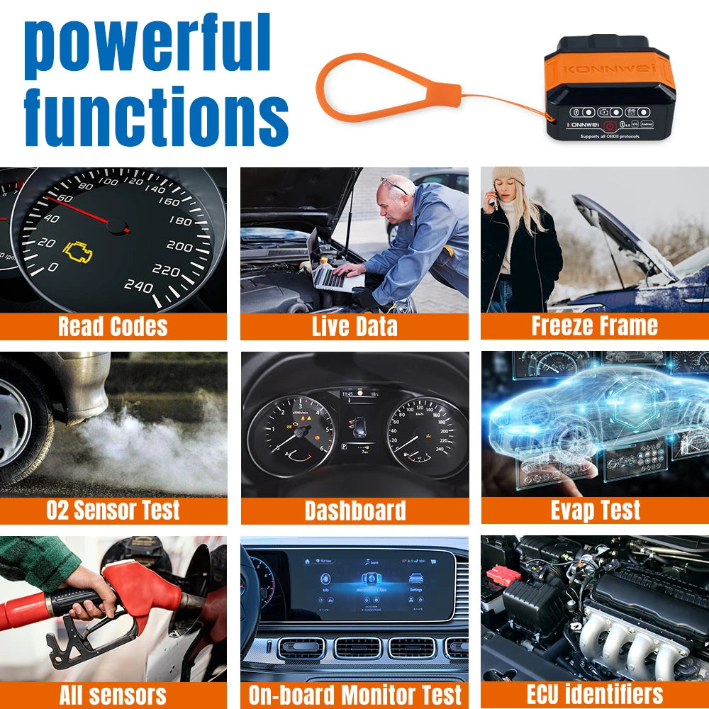 KONNWEI KW906 OBD2 Scanner – Bluetooth 5.0 ELM327 V1.5 Car Diagnostic Tool & Code Reader for Android/iOS