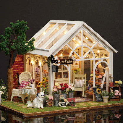 DIY Wooden Sunshine Greenhouse Cottage – Miniature Dollhouse Kit with Furniture for Friends' Gifts