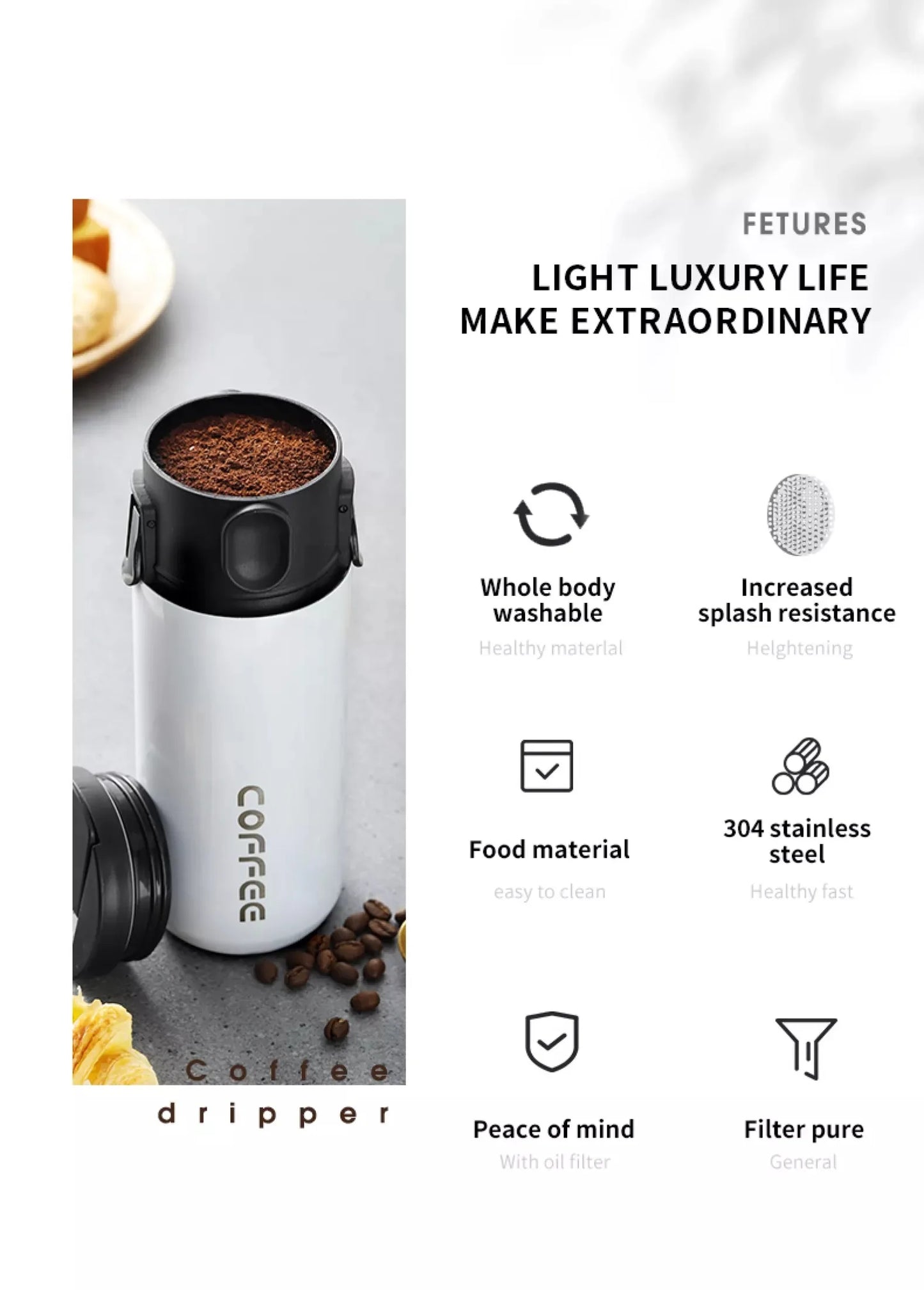 304 Stainless Steel Portable Coffee Filter – Reusable Drip Coffee Tea Holder Mug Set with Coffee Pot & Dripper