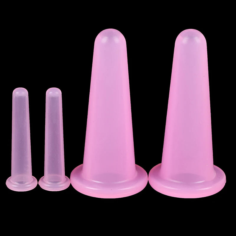 4pcs Silicone Vacuum Cupping Set – Face & Neck Massage Suction Cups for Anti-Cellulite Therapy