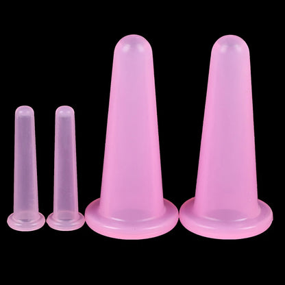 4pcs Silicone Vacuum Cupping Set – Face & Neck Massage Suction Cups for Anti-Cellulite Therapy