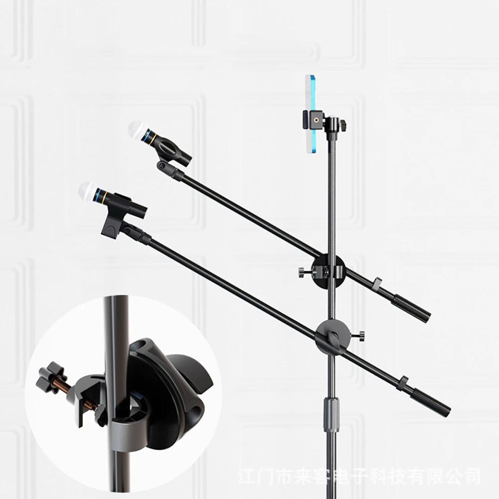 55CM Rotating Microphone Stand - Crossbar Arms with Mic Clip, Phone Holder, Extension Bracket, 3/8 Thread Cross Bar