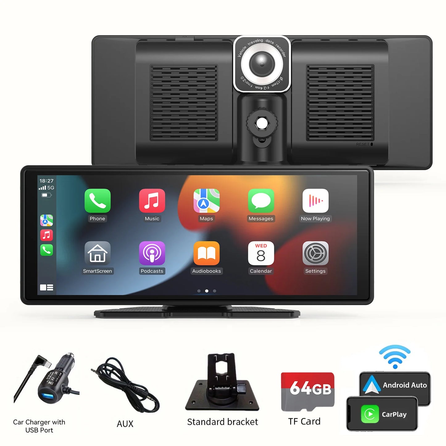 Portable Wireless CarPlay Car Stereo 10.26-Inch HD Touchscreen - Android Auto, Mirror Link & Backup Camera Support