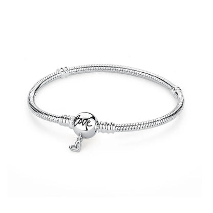 925 Sterling Silver Love Heart Charm Bracelet – Rose Gold Snake Chain Bangle for Women | DIY Luxury Bead Jewelry Accessories
