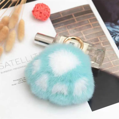 Fluffy Cat Paw Keychain - Cute Faux Fur Plush Pendant Charm for Backpacks, Bags & Car Keys