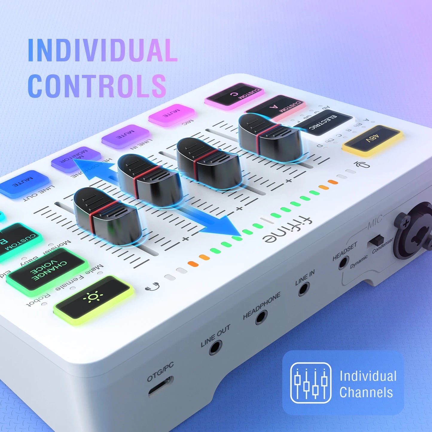 FIFINE 4-Channel USB Gaming Mixer with XLR Mic Interface – RGB Sound Mixer for Game, Podcast & Streaming AmpliGame SC3W