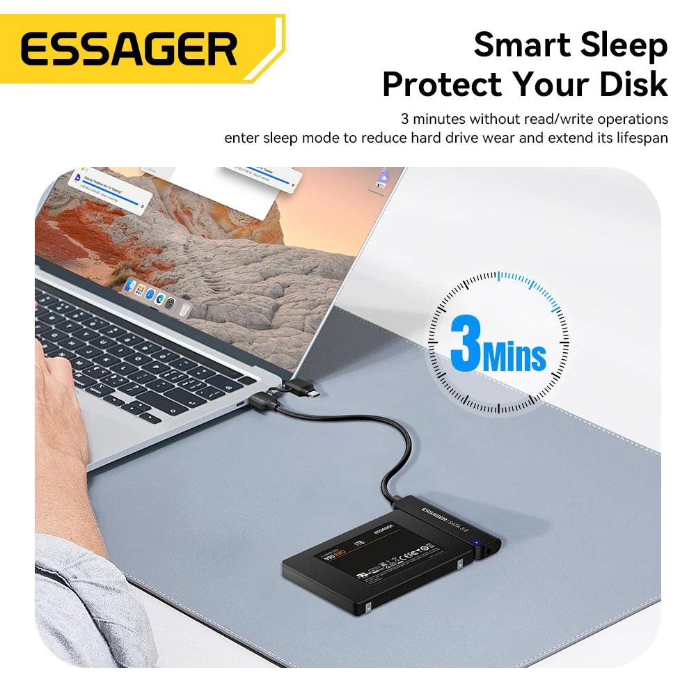Essager 2-in-1 SATA to USB 3.0/Type-C Adapter – 2.5" HDD & SSD Hard Drive Converter Cable for Fast Data Transfer Disk Enclosure Tool