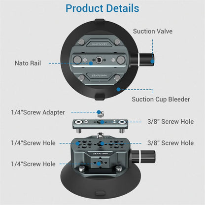 Hand Pump Suction Cup Camera Mount – 360° Adjustable Holder with NATO Clamp for GoPro, Insta360, DSLR & Action Cameras (1/4" & 3/8")