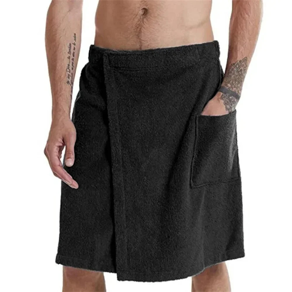 Men's Wearable Bath Towel - Soft Shower Wrap with Pocket for Spa, Gym & Beach